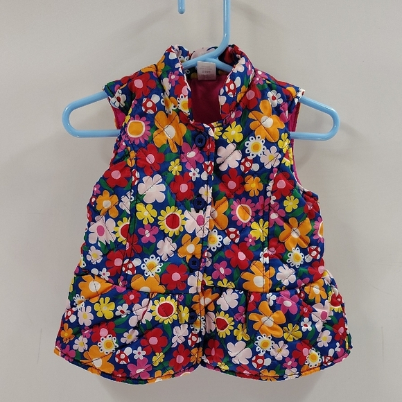 Baby Essentials Button Up Quilted Puffy Vest Multicolor Floral Print Multiples - Picture 1 of 7